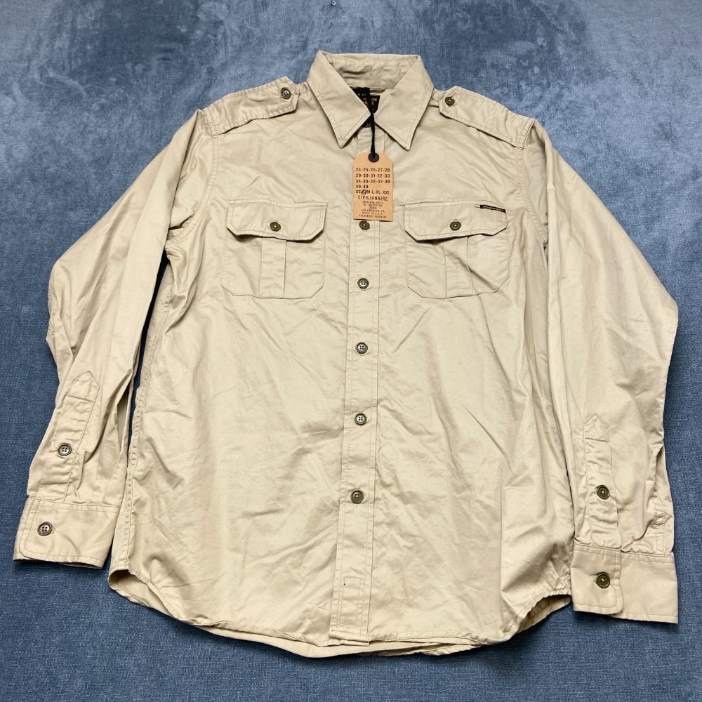 Civilianaire Wash and Wear Officer Epaulet Shirt Men Small Beige Button Front